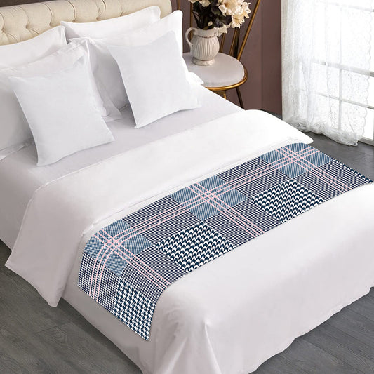 Navy And White Glen Plaid Print Bed Runner