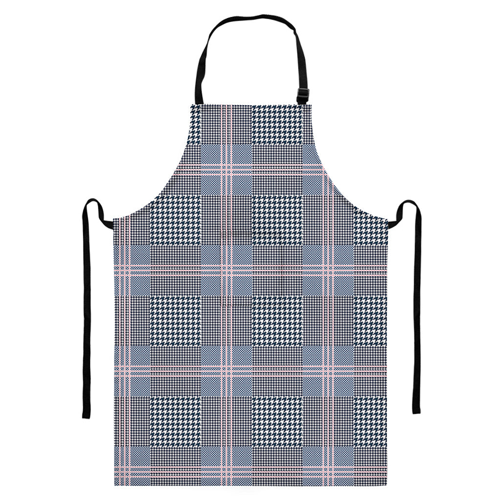 Navy And White Glen Plaid Print Bib Apron With Pocket