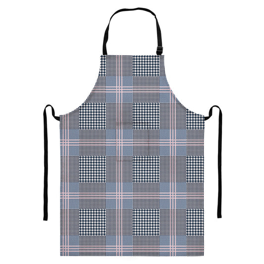 Navy And White Glen Plaid Print Bib Apron With Pocket