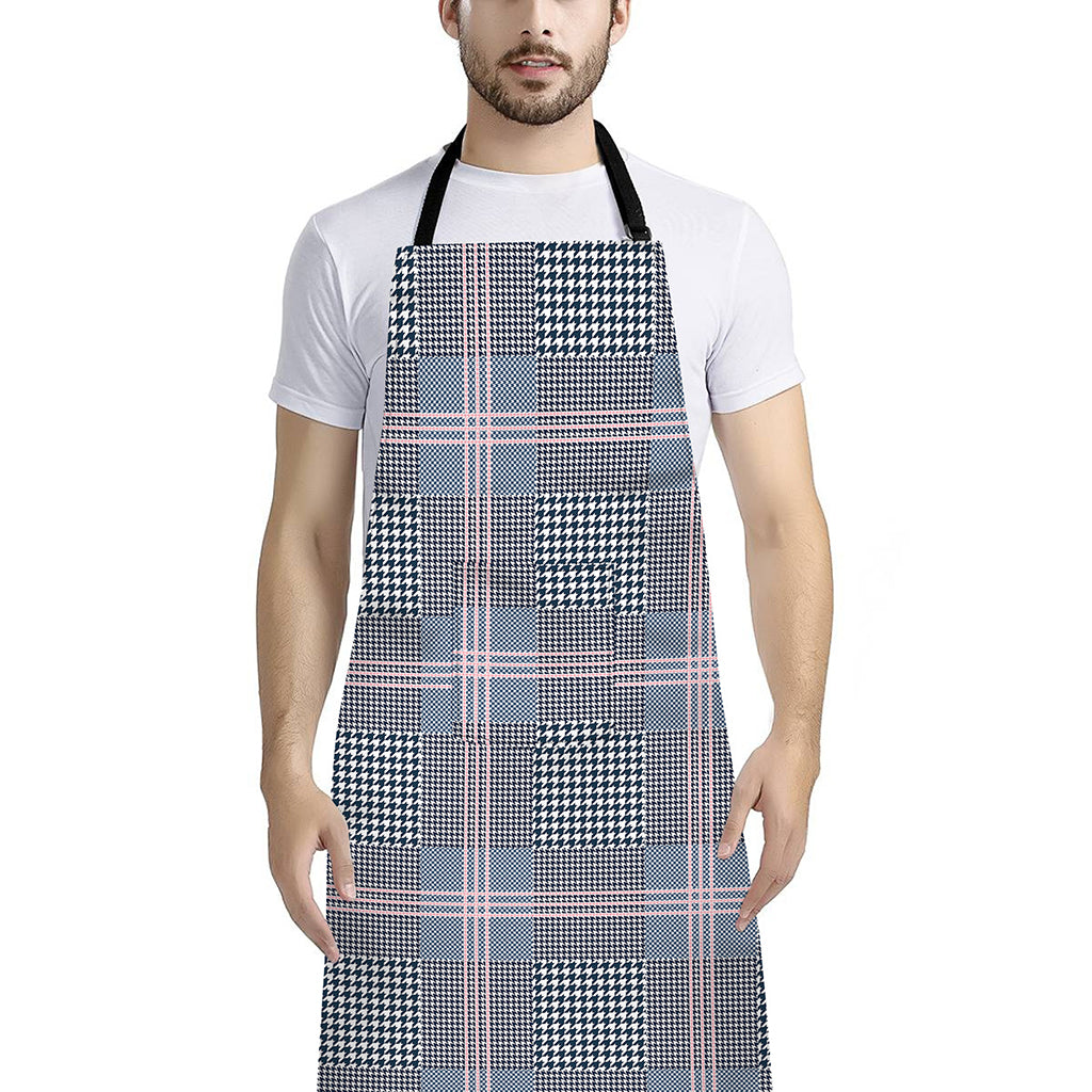 Navy And White Glen Plaid Print Bib Apron With Pocket