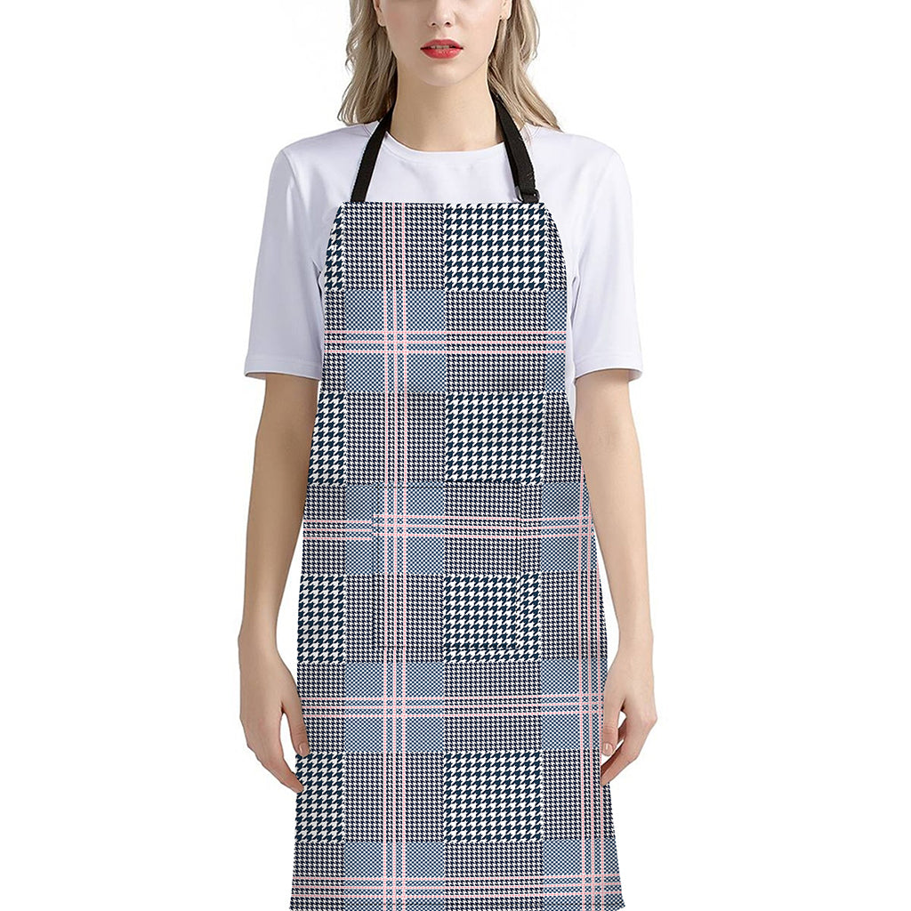 Navy And White Glen Plaid Print Bib Apron With Pocket