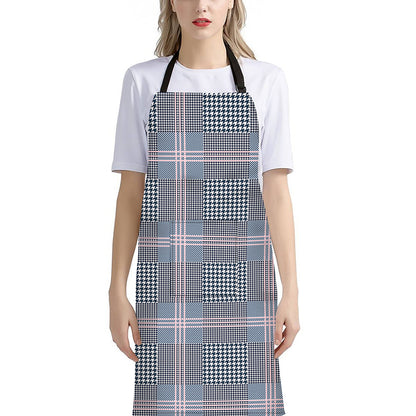 Navy And White Glen Plaid Print Bib Apron With Pocket