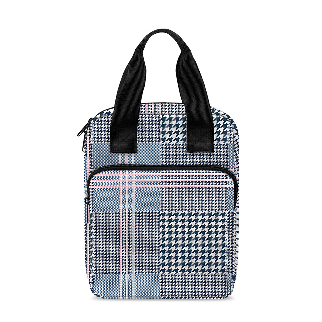 Navy And White Glen Plaid Print Bible Tote Bag