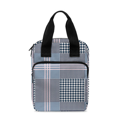 Navy And White Glen Plaid Print Bible Tote Bag