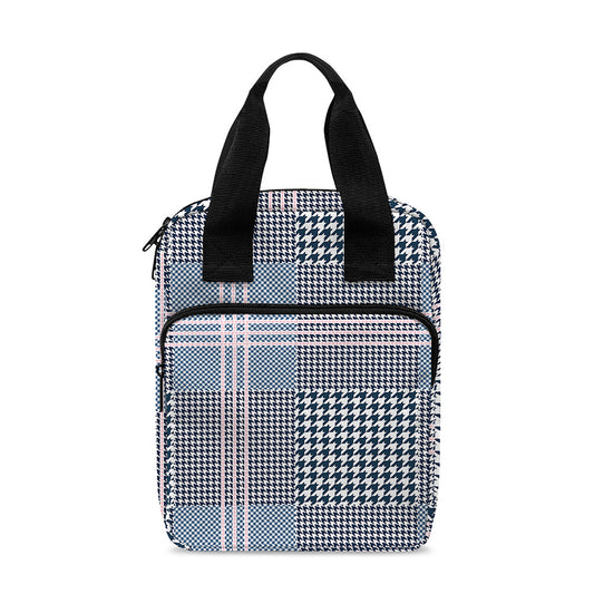 Navy And White Glen Plaid Print Bible Tote Bag