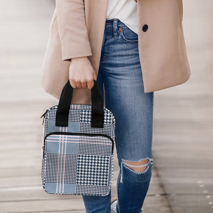 Navy And White Glen Plaid Print Bible Tote Bag