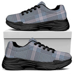 Navy And White Glen Plaid Print Black Chunky Shoes