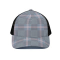 Navy And White Glen Plaid Print Black Mesh Trucker Hat