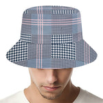 Navy And White Glen Plaid Print Bucket Hat