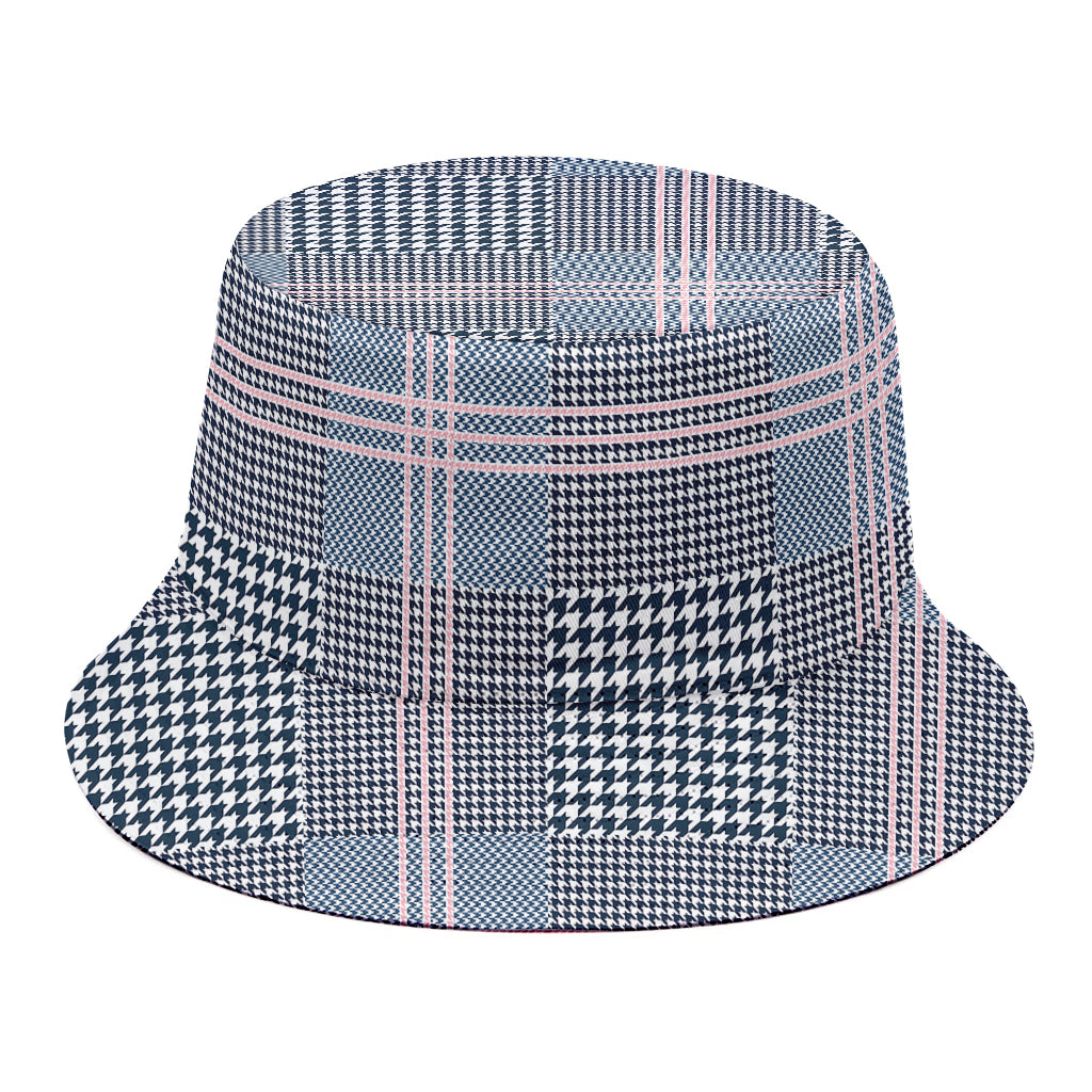 Navy And White Glen Plaid Print Bucket Hat