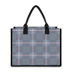 Navy And White Glen Plaid Print Canvas Tote Bag