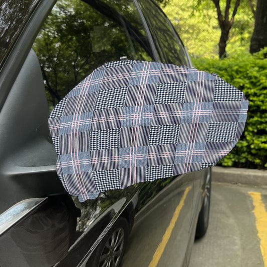 Navy And White Glen Plaid Print Car Side Mirror Covers