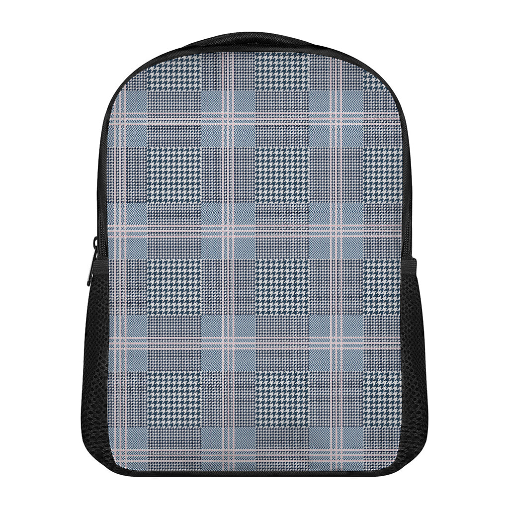 Navy And White Glen Plaid Print Casual Backpack