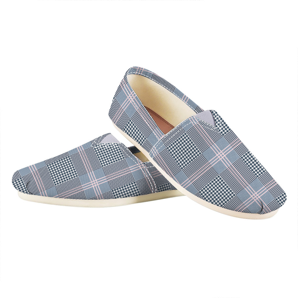 Navy And White Glen Plaid Print Casual Shoes