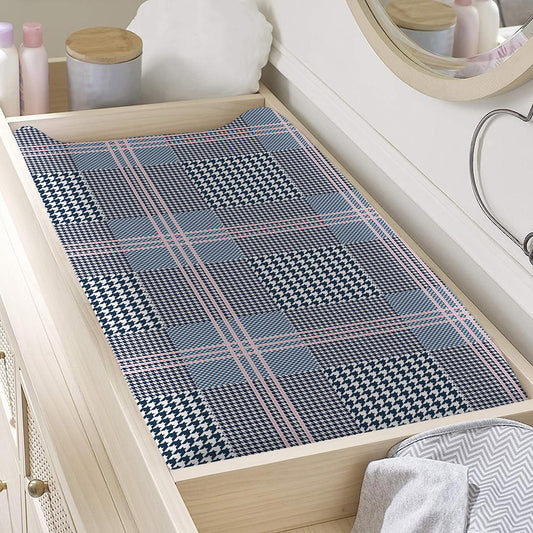 Navy And White Glen Plaid Print Changing Pad Cover