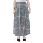 Navy And White Glen Plaid Print Chiffon Maxi Skirt