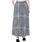 Navy And White Glen Plaid Print Chiffon Maxi Skirt