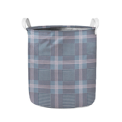 Navy And White Glen Plaid Print Collapsible Laundry Basket