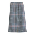 Navy And White Glen Plaid Print Cotton Front Slit Maxi Skirt