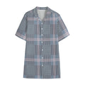 Navy And White Glen Plaid Print Cotton Hawaiian Shirt