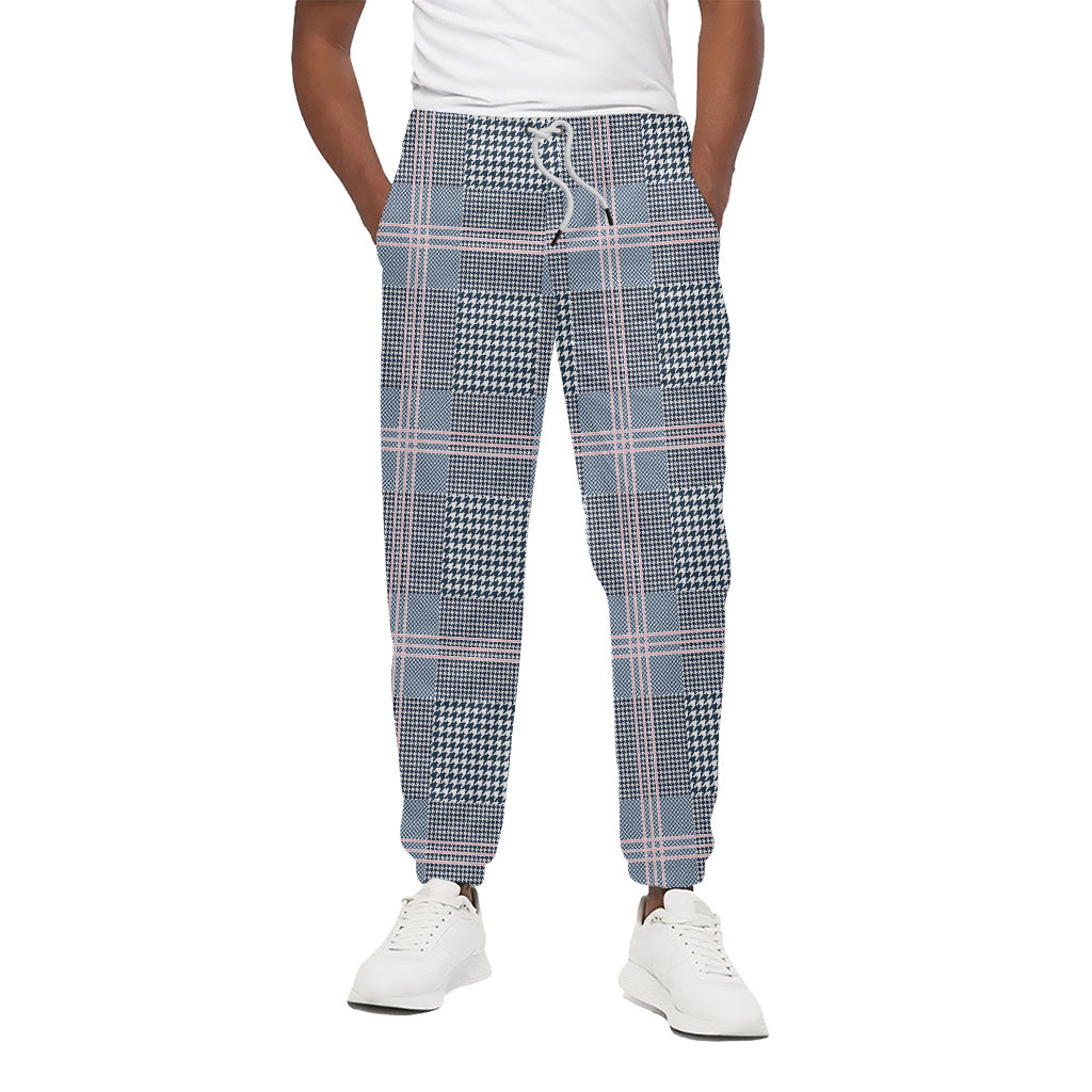 Navy And White Glen Plaid Print Cotton Pants