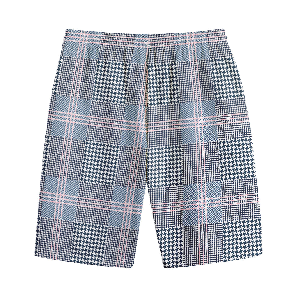 Navy And White Glen Plaid Print Cotton Shorts