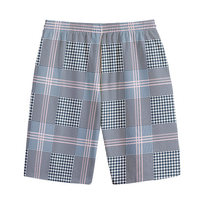 Navy And White Glen Plaid Print Cotton Shorts