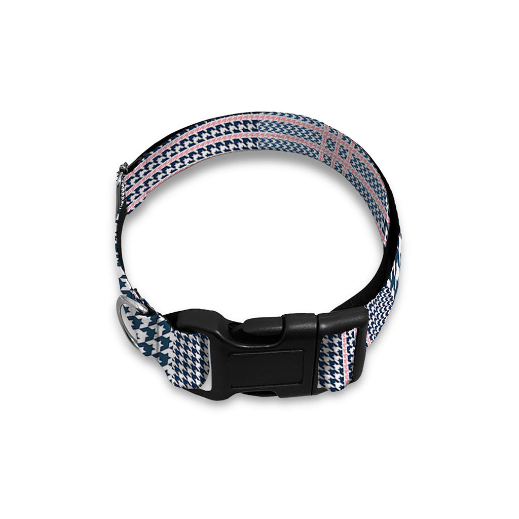 Navy And White Glen Plaid Print Dog Collar