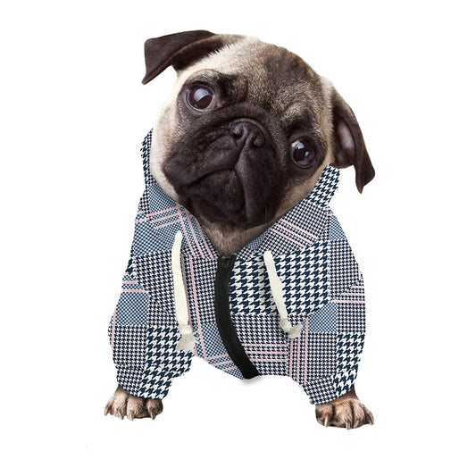 Navy And White Glen Plaid Print Dog Zip Up Hoodie