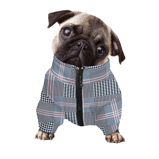 Navy And White Glen Plaid Print Dog Zip Up Jacket