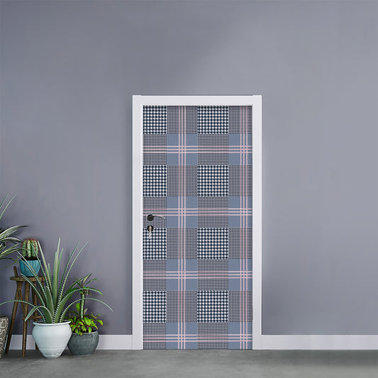 Navy And White Glen Plaid Print Door Sticker
