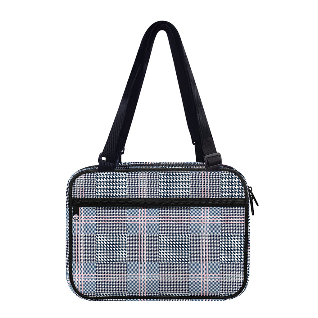 Navy And White Glen Plaid Print Double Strap Bible Bag