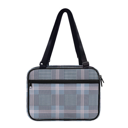 Navy And White Glen Plaid Print Double Strap Bible Bag