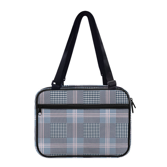 Navy And White Glen Plaid Print Double Strap Bible Bag