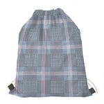 Navy And White Glen Plaid Print Drawstring Bag