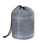 Navy And White Glen Plaid Print Drawstring Makeup Bag