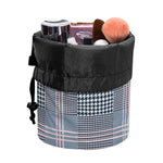 Navy And White Glen Plaid Print Drawstring Makeup Bag
