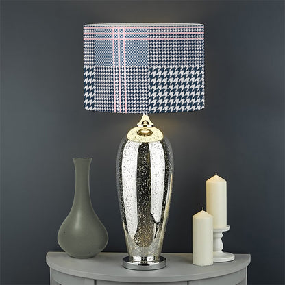 Navy And White Glen Plaid Print Drum Lamp Shade