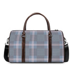 Navy And White Glen Plaid Print Duffle Bag