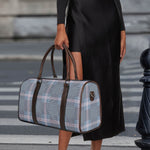 Navy And White Glen Plaid Print Duffle Bag
