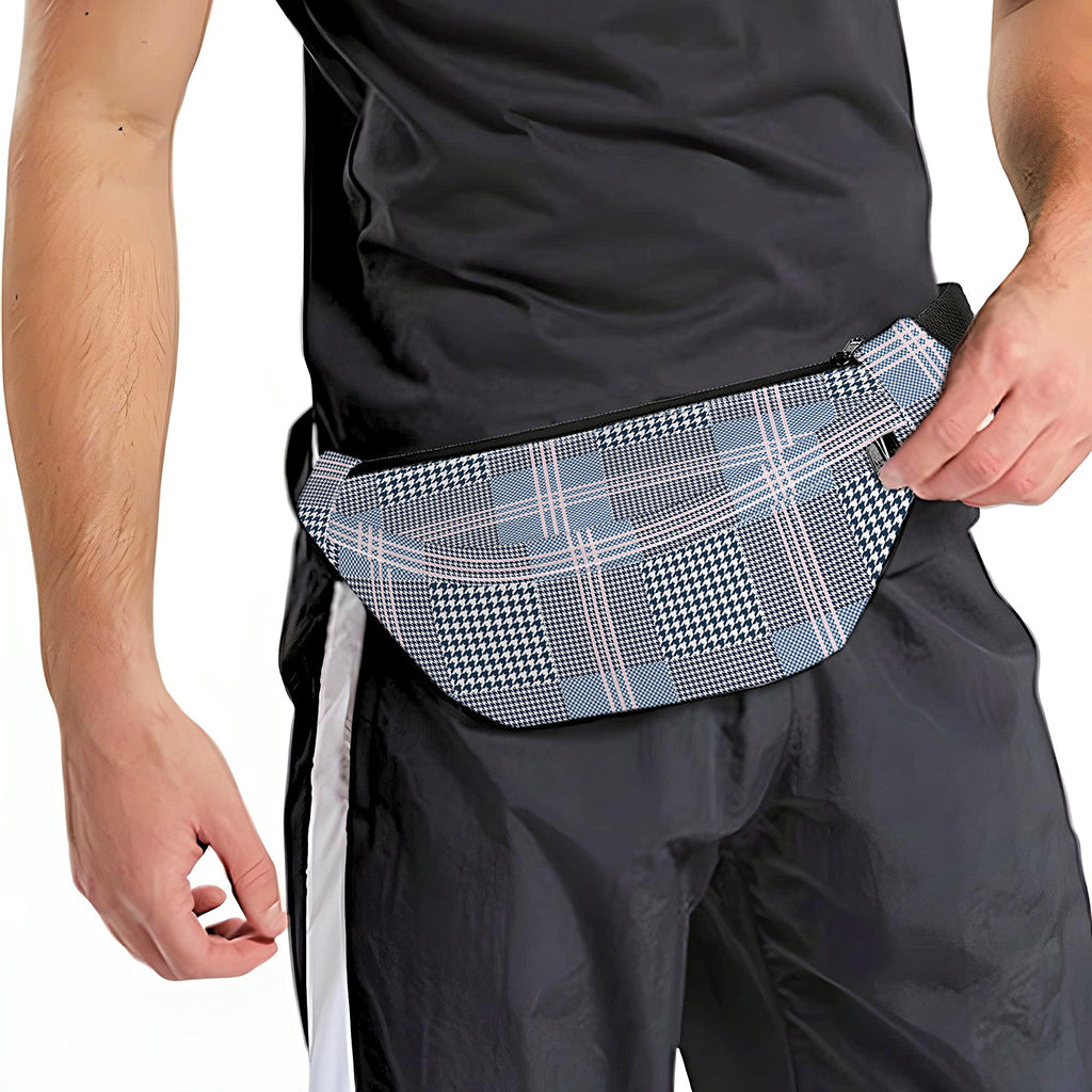 Navy And White Glen Plaid Print Fanny Pack