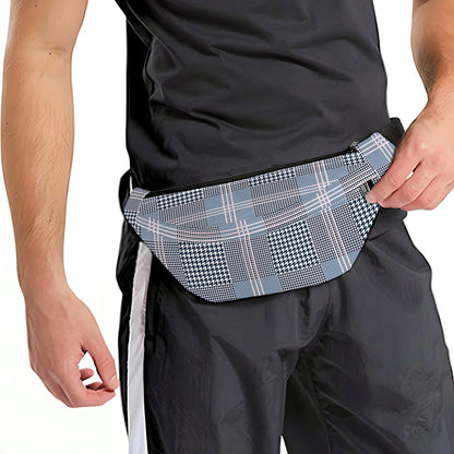 Navy And White Glen Plaid Print Fanny Pack