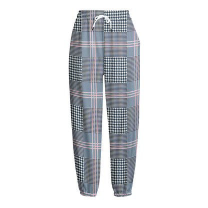Navy And White Glen Plaid Print Fleece Lined Knit Pants