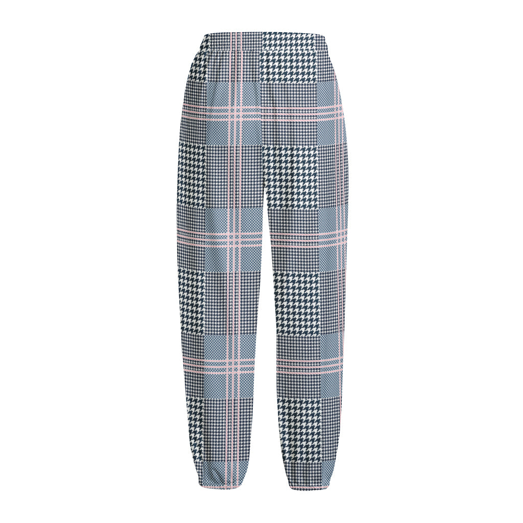 Navy And White Glen Plaid Print Fleece Lined Knit Pants