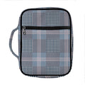 Navy And White Glen Plaid Print Front Pocket Bible Bag