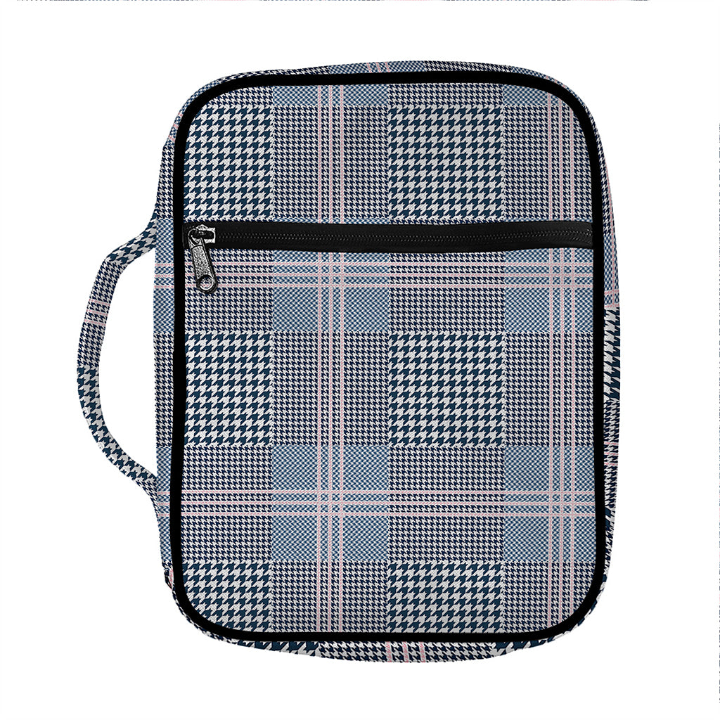 Navy And White Glen Plaid Print Front Pocket Bible Bag