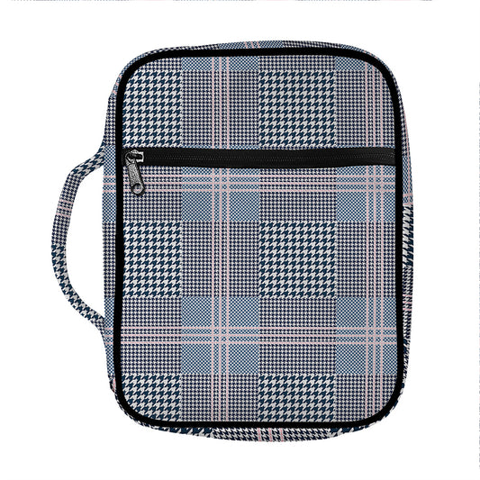 Navy And White Glen Plaid Print Front Pocket Bible Bag