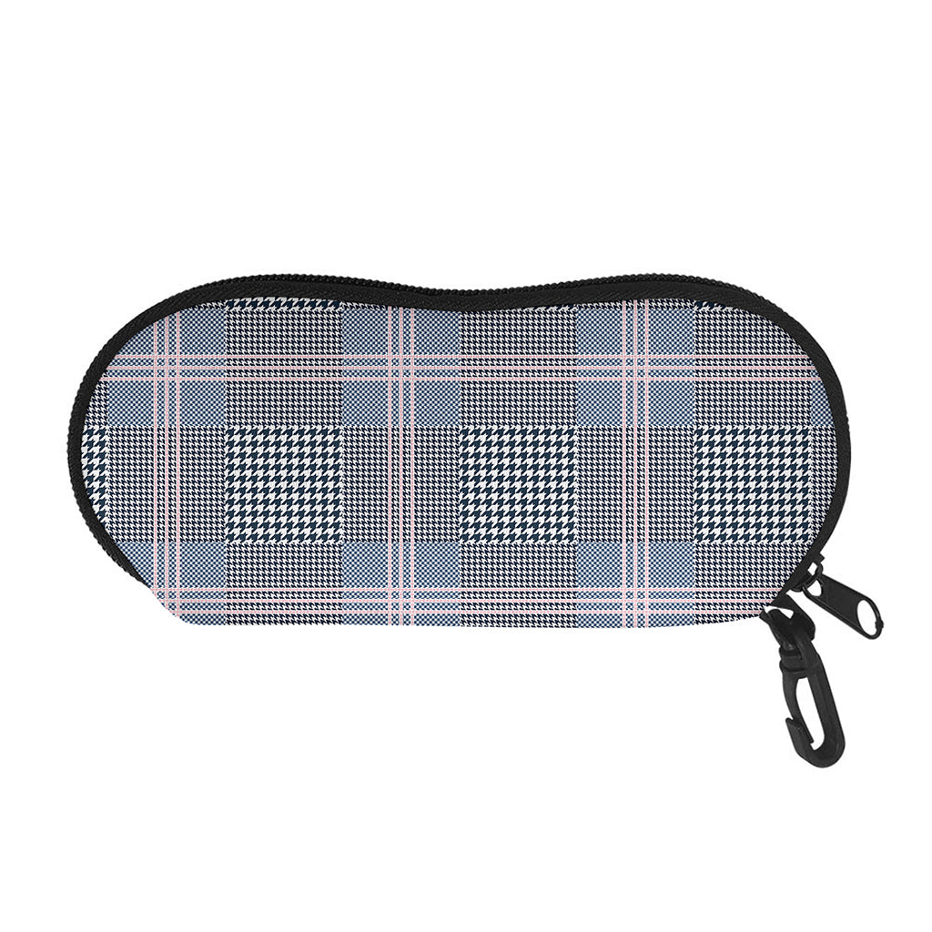 Navy And White Glen Plaid Print Glasses Case