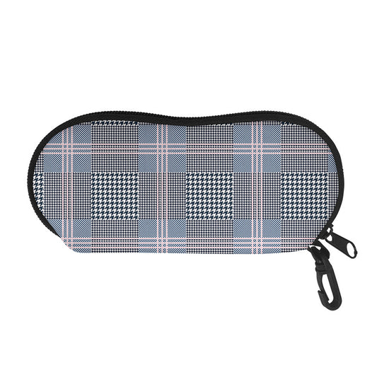 Navy And White Glen Plaid Print Glasses Case
