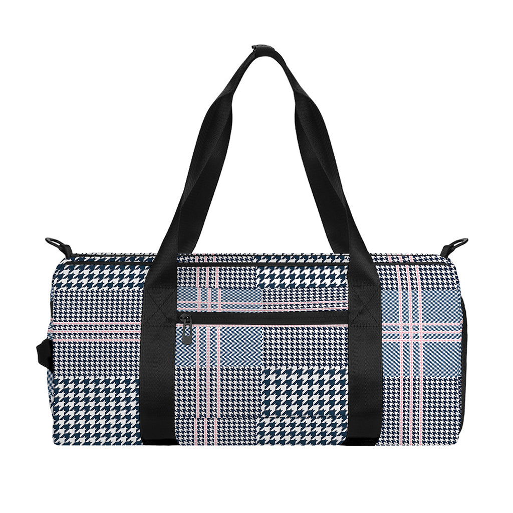 Navy And White Glen Plaid Print Gym Bag